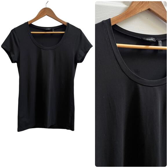 Theory Juin 2 Black Scoop Neck Short Sleeve Tee Top Size Large Fitted - Picture 1 of 9